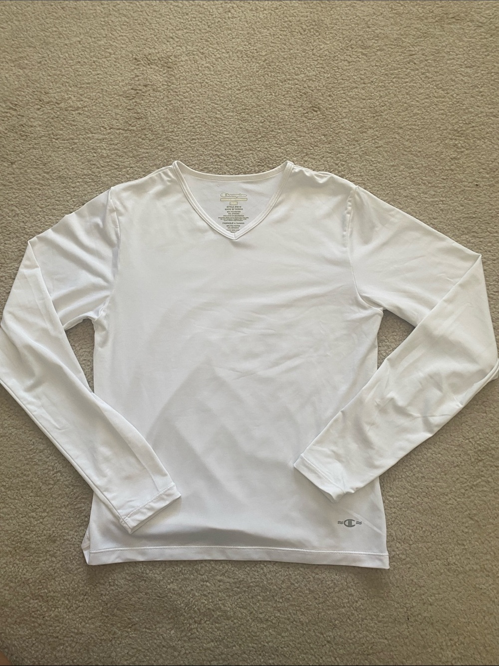 Champion White Long Sleeve V-Neck Performance Tee